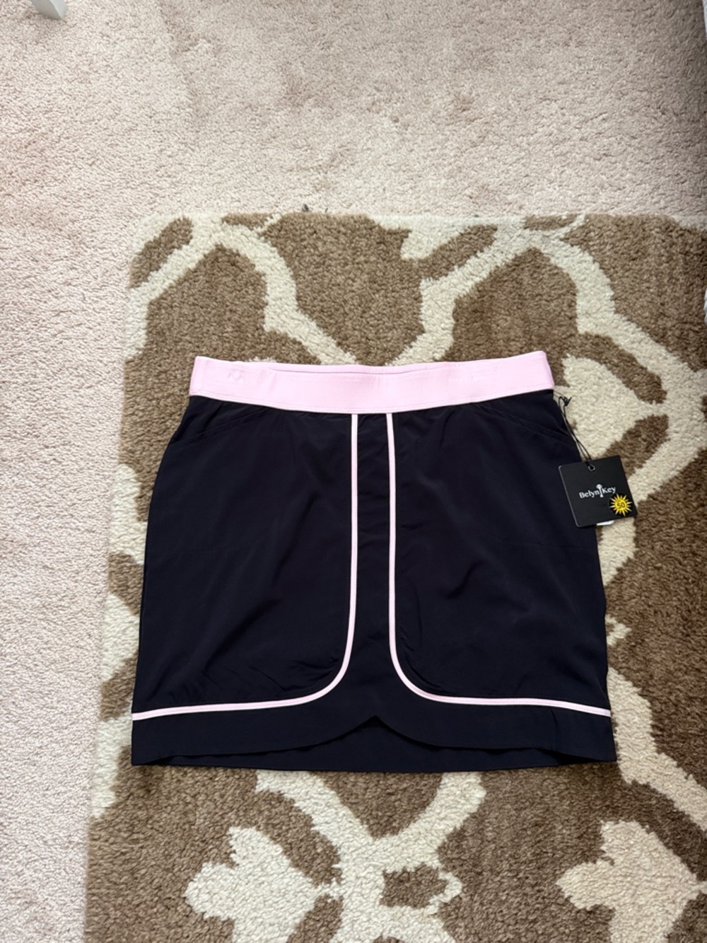 Belyn Key Black Skort with Light Pink Waistband and Piping